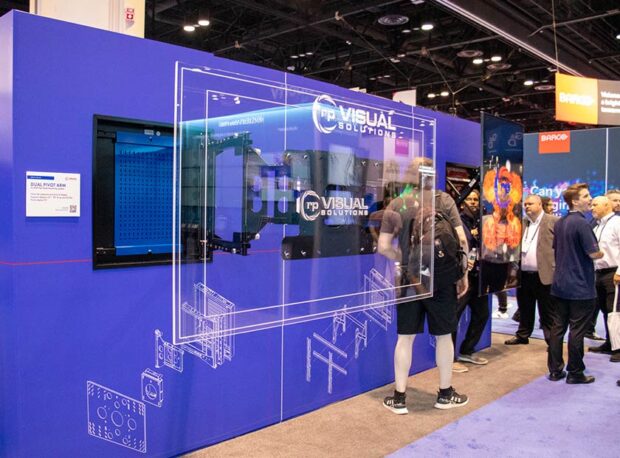 Solves for extension and pivot of display. Supports displays 65