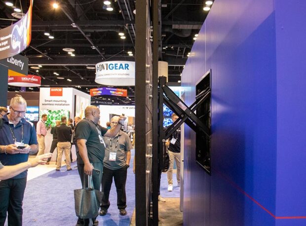 Side view of the display, x-arm, and mount.