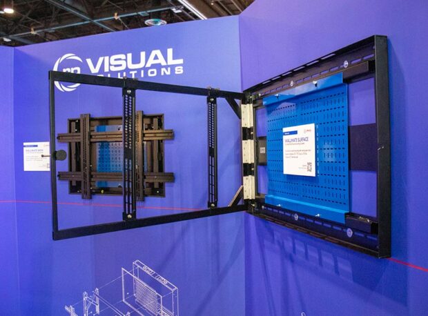 Solves for On-Wall mounting with swing open door. Supports displays 55