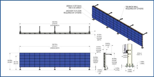 Drawing of 330inch x 80inch Anchored-to-floor display structure