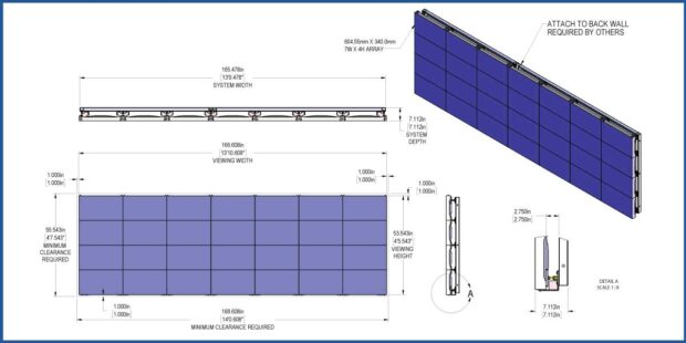 Drawing of 166 x 55 inch display