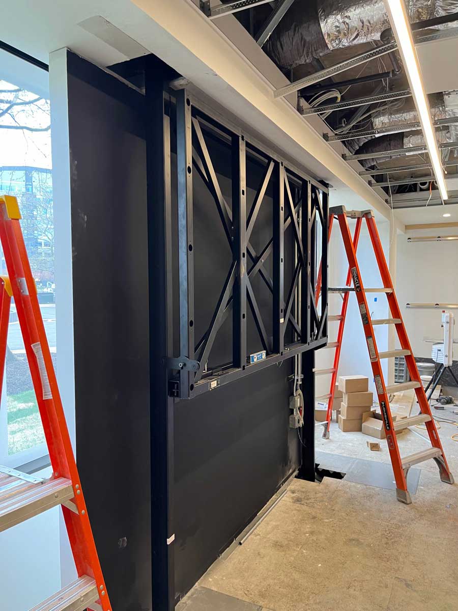 4x4 floor-to-ceiling structure build in progress - phase 2 (mount added) side view